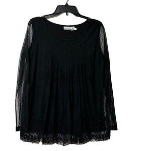 Vintage Newport News size M black shell with lace overlay sheer long sleeve top